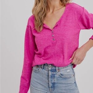 Women's Pink Henley Top